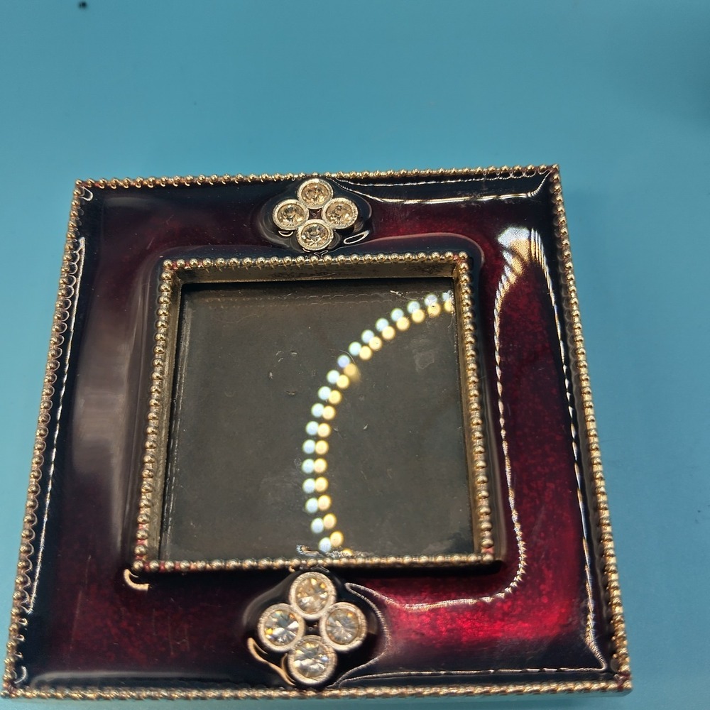 Decorative Mini Picture Frame & Trinket Dish Set Burgundy Gold Rhinestone Accent - Picture 2 of 8